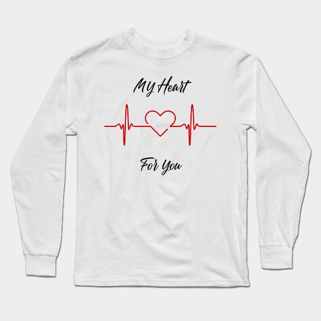 Valentines Day: My Heart Beats for You ECG/EKG Long Sleeve T-Shirt by Sanu Designs